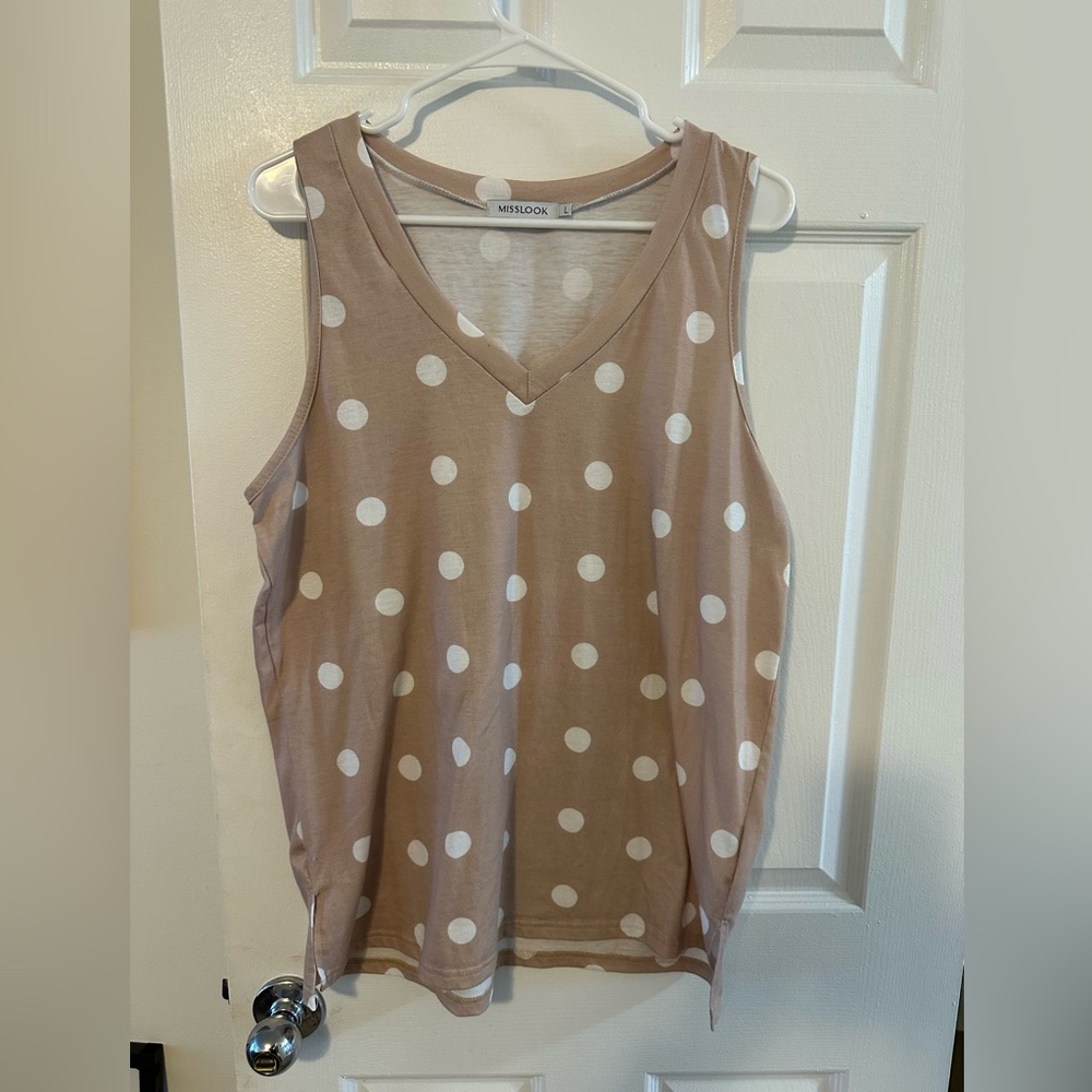 MISSLOOK Women's Tan and White Polka Dot Tank Top